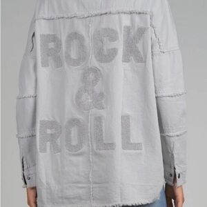 Elan Devan Military Style Raw Hem Gray Rock & Roll Jacket Textured Sz Large